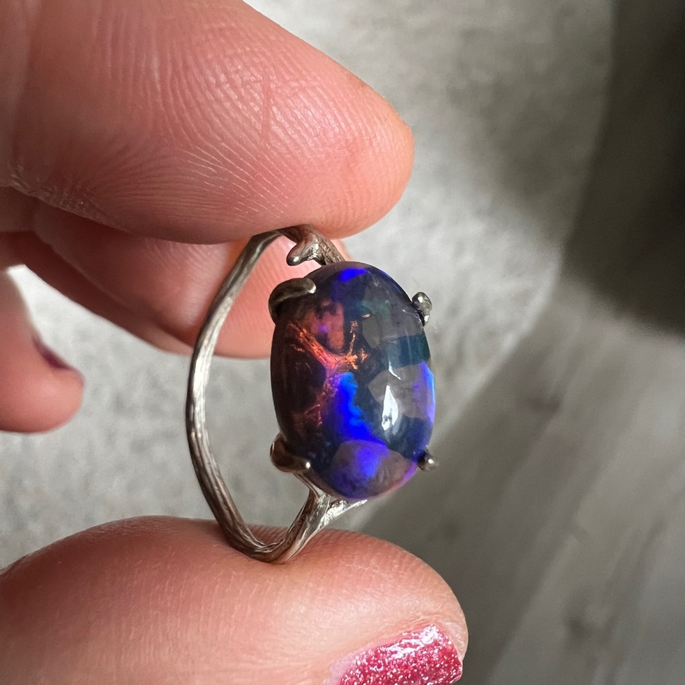 Dark Crystal Opal Sterling Silver Ring - Picture 3 of 6
